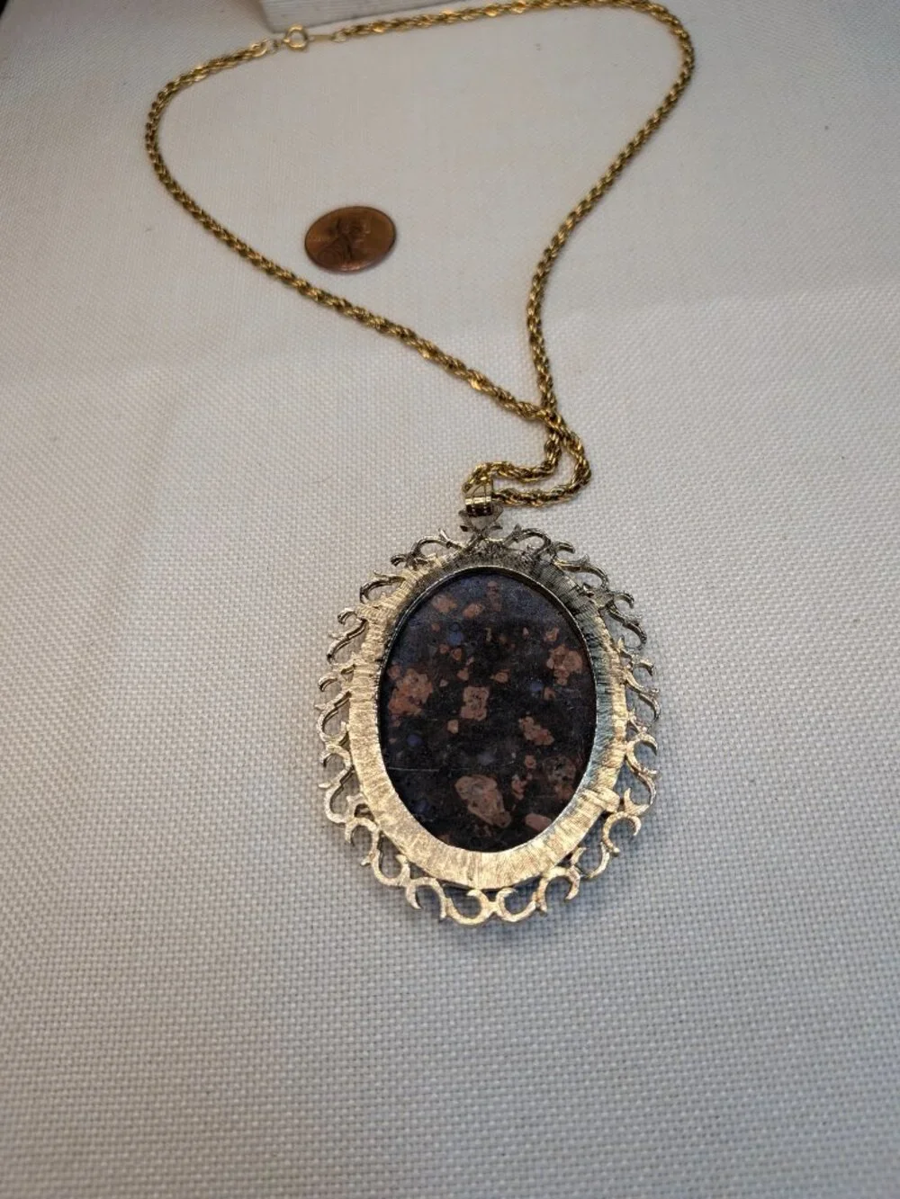 Gold‑Tone Rope Chain Necklace with Llanite Cabochon Pendant